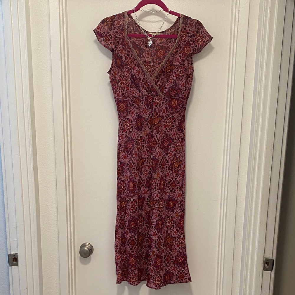DressWanted Floral Midi Dress in Red and Purple